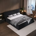 thumbnail image 2 of King Size Upholstered Platform Bed with Special Shaped Velvet Headboard, Metal & Solid Wood Frame, Elegant Bedroom Luxury Bed, Black, 2 of 9
