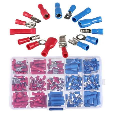 200Pcs Assorted Electrical Fork Ring Spade Crimp Terminal Wire Connector Box Kit
