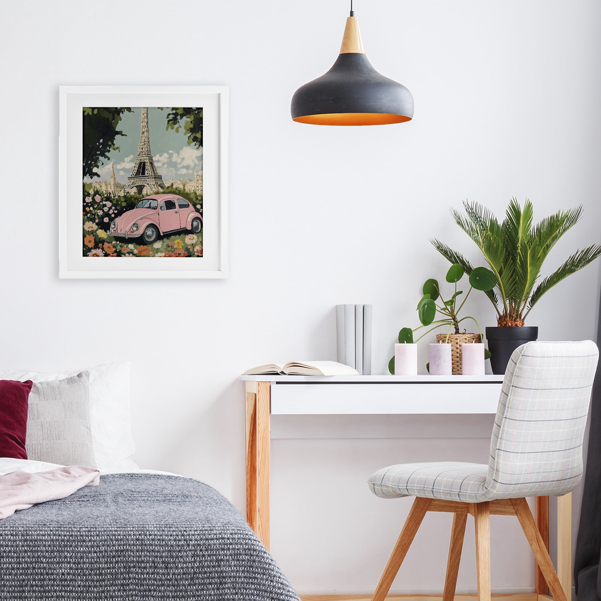 Stupell Industries Paris Pink Car in Bloom White Framed Print Under Glass, design by The Prints Vibe