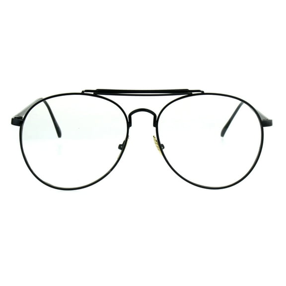 Retro Mens Metal Rim Flat Panel Clear Lens Aviator Eye Glasses Black