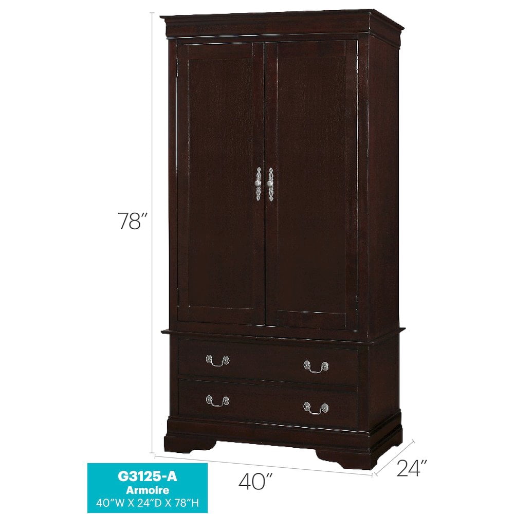 Glory Furniture Louis Phillipe Armoire in Cappuccino Color