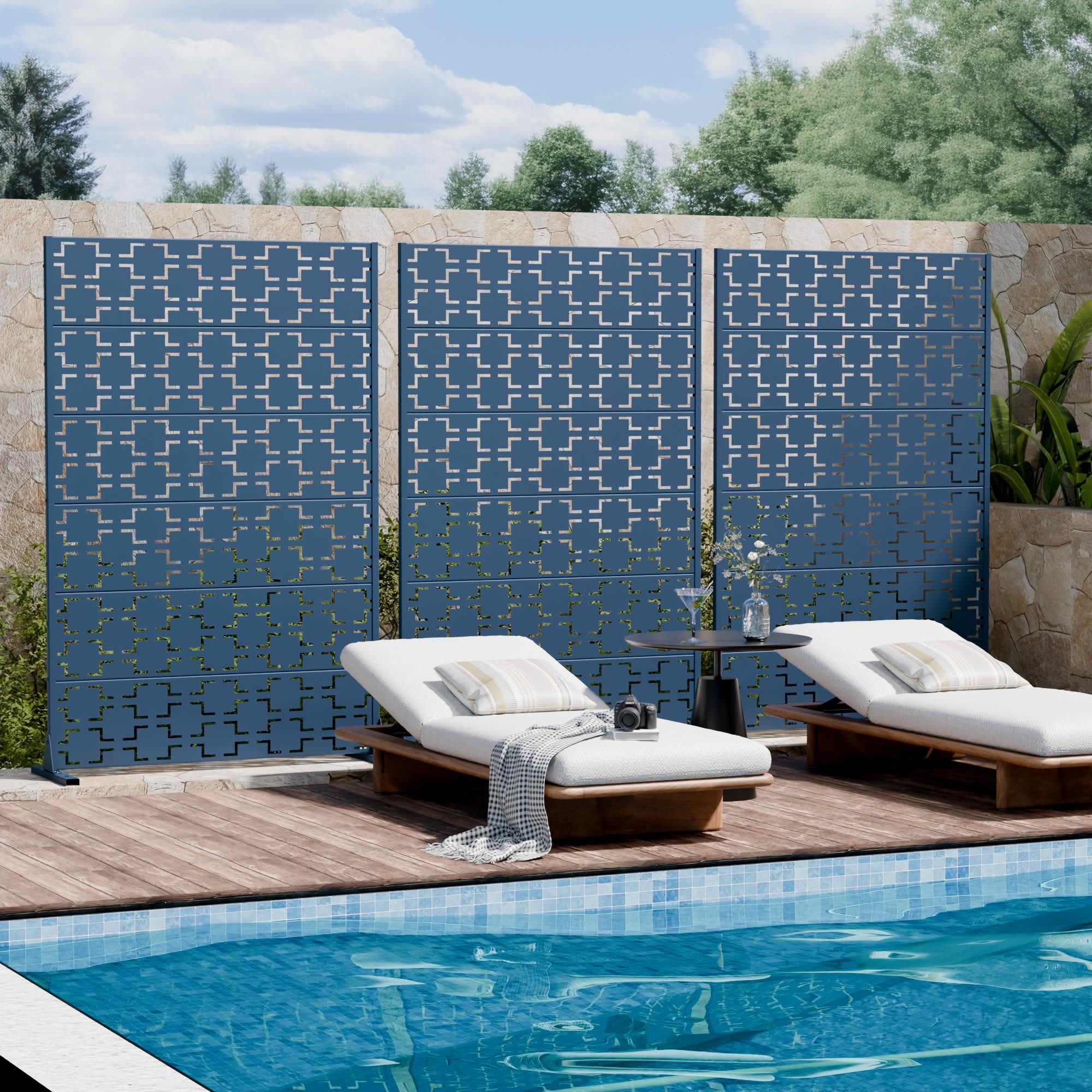 MAYEERTY 72x47 Blue Outdoor Natural Privacy Panel Screen, 6 Piece Set Natural Folding Divider for Backyard and Garden