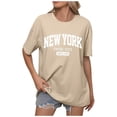 thumbnail image 1 of Camiseta informal de manga corta con hombros descubiertos y estampado de letras en inglés para mujer., 1 of 4