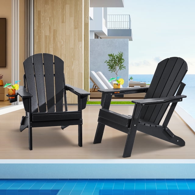 VEVOR Chaise Adirondack en Plastique Ensemble de 2 Pliable pour Foyer Résistant aux Intempéries Noir