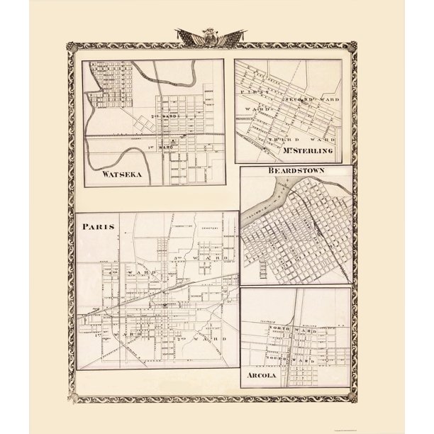 Watseka Mt Sterling Beardstown Arcola Paris Illinois Warner 1876 23.00 x 26.56 Glossy