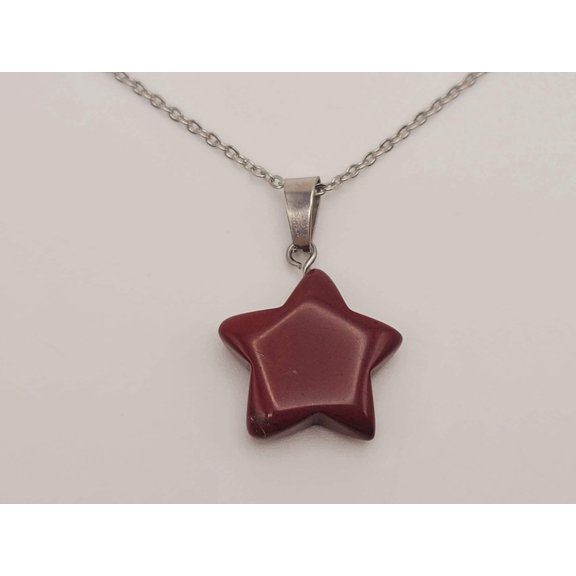 Carnelian Pendant Necklace Silver Tone Star Shaped Pendant