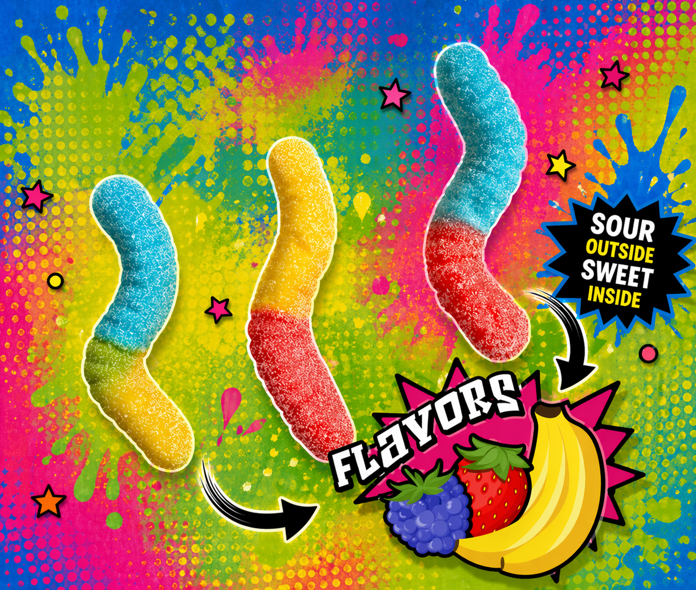 Dooboe Sour Gummy Worms Bulk Pack, 40 Individually Wrapped Snack Packs (30g Each), Full Size Sour Candy Variety for Kids & Adults, Party Favors, School Snacks, Piñata Candy