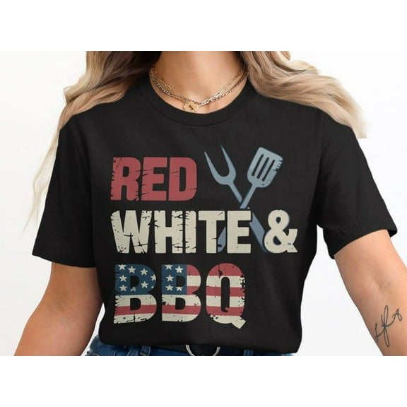 Red White and BBQ T-Shirt – Patriotic USA Flag Grill Shirt for 4th of July