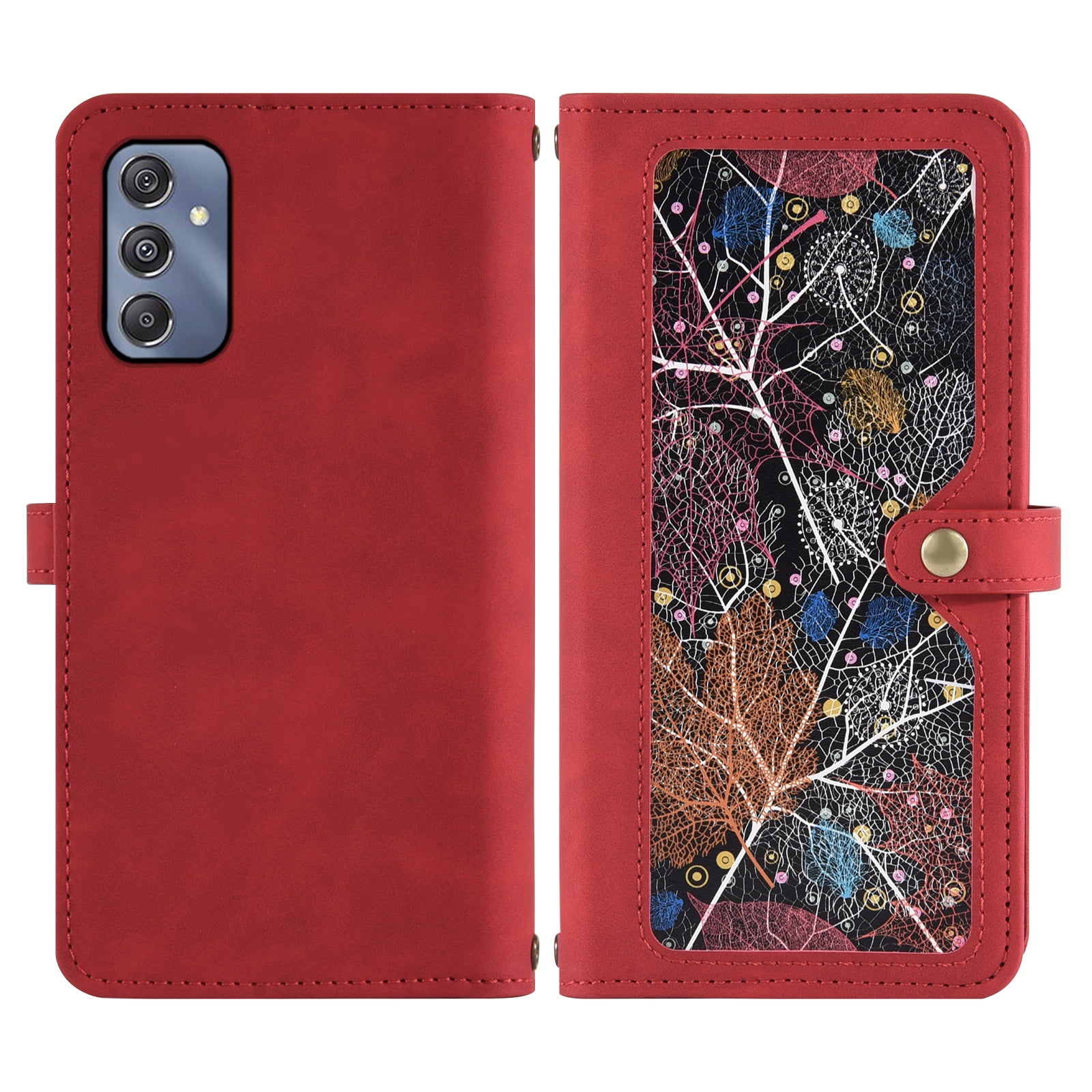 Asuwish Phone Case for Samsung Galaxy A25 5G/A24 4G/M34 /F34 Wallet Cover With Tempered Glass Screen Protector Crossbody Wrist Strap Flip Pattern Zipper Credit Card Holder Cell A 25 25A 24A LTE Red