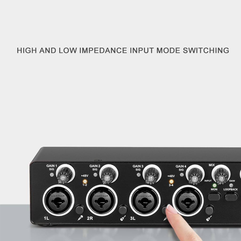 JZROCKER Four Channels Audio Interface Sound Card for Studio Recording Audio Mixer