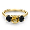 thumbnail image 3 of Gem Stone King 18K Yellow Gold Plated Silver Yellow Citrine and Black Sapphire Engagement Ring for Women | 2.18 Cttw | Round 6MM | Gemstone November Birthstone | Size 5, 3 of 6