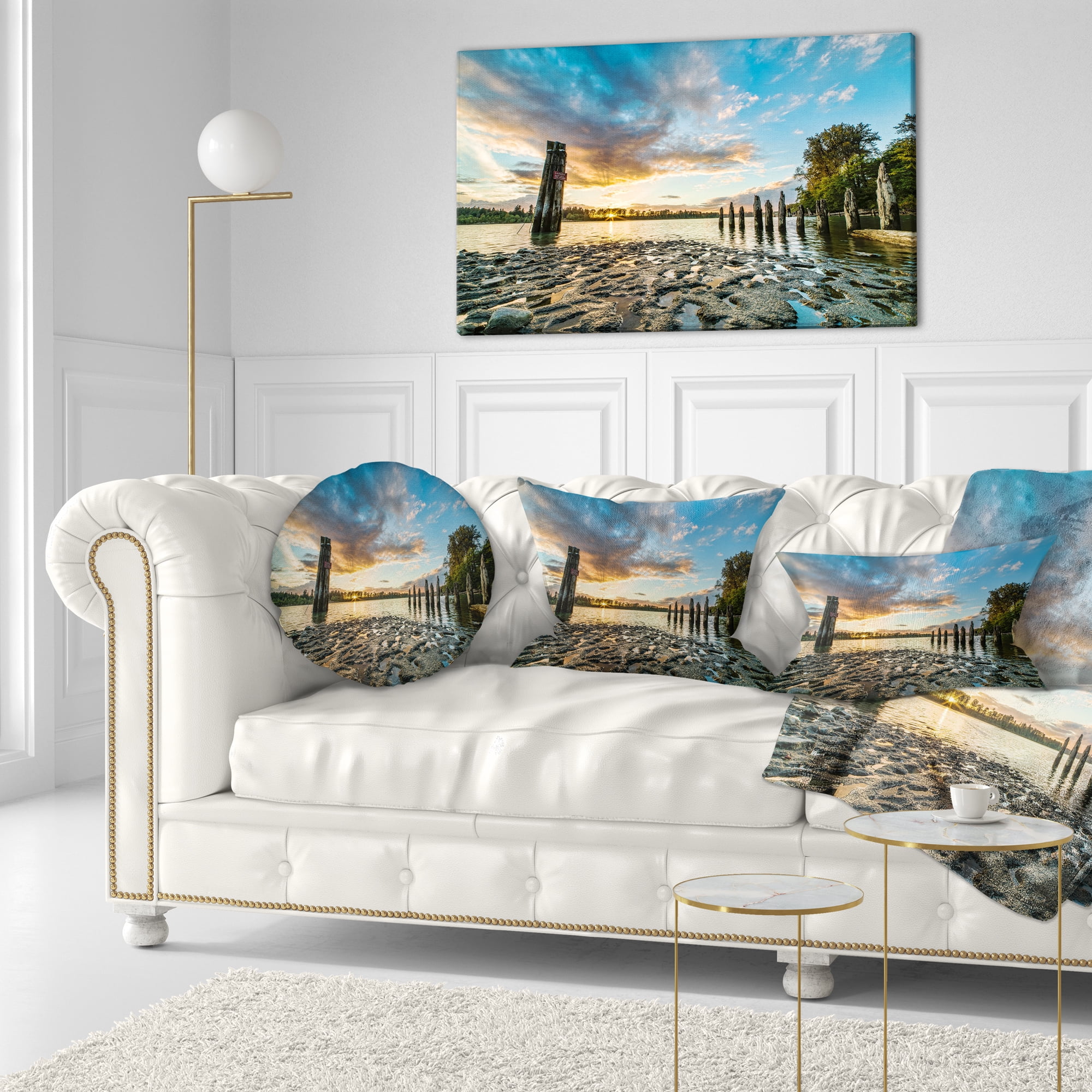 Designart Vivid Sunrise on Sandy Beach - Seascape Throw Pillow