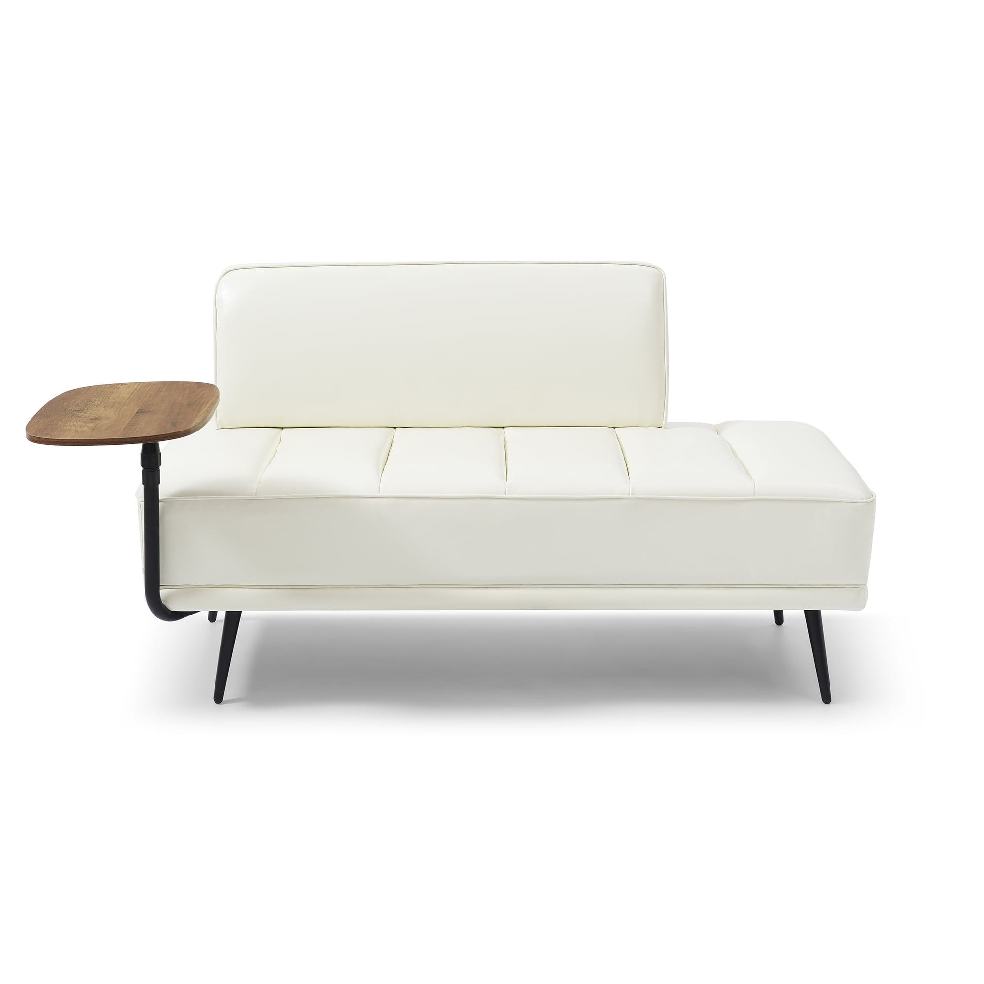 Miniyam 55" PU Leather Upholstered End of Bed Bench With 360-degree Swivel Side Table,Beige