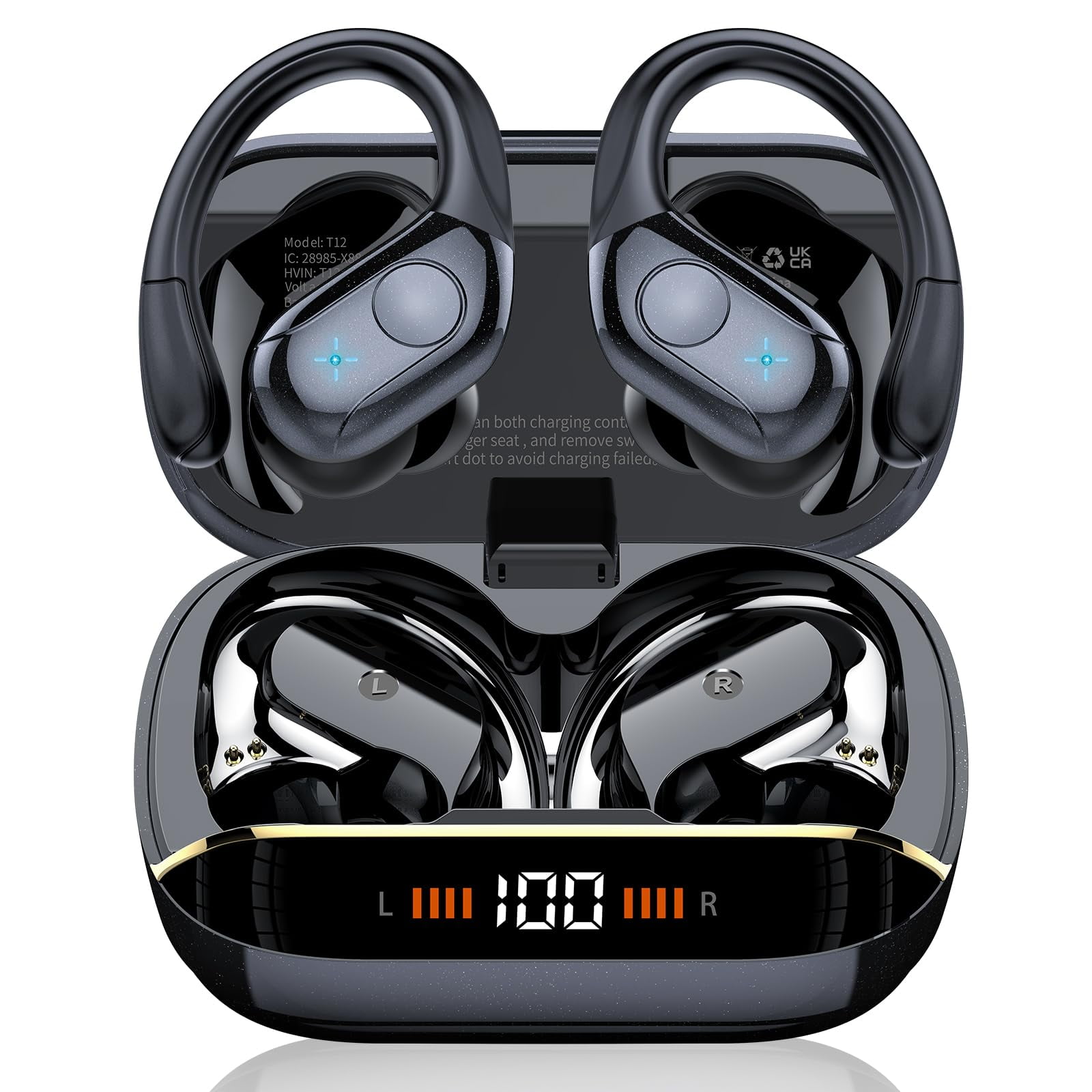Wireless Earbuds, HiFi Stereo Sport Bluetooth 5.3 Headphones With Earhooks 48h Deep Bass In Ear Headphones With Led Display Noise Cancelling Ip7