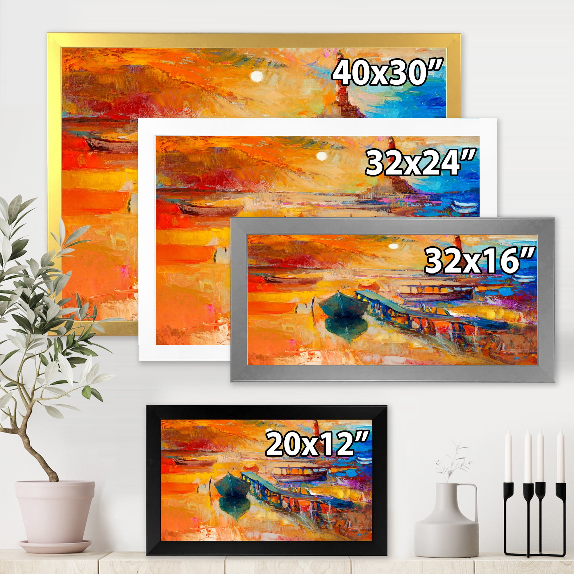 Designart 'Boats Near Coastal Town Resting On The Water III' Nautical & Coastal Framed Art Print