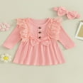 thumbnail image 2 of Toddler Baby Girl Fall Dress Ribbed Long Sleeves A-line Princess Dresses with Headband, 2 of 8