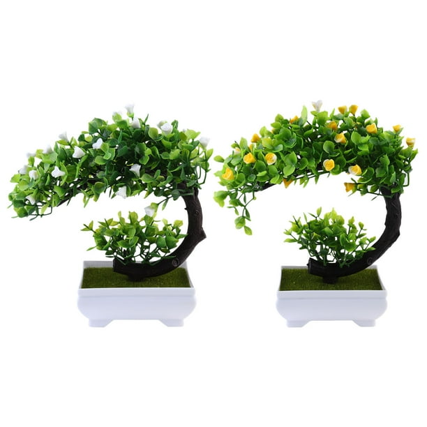 2 piezas plantas artificiales decoración de árboles para el hogar plantas falsas adornos de plantas de plástico (amarillo, blanco)