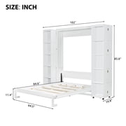 Mintazer Queen Murphy Bed with Pull-Out Storage Cabinets, Modern Foldable Wall Bed with Storage Doors for Bedroom Apartment Guest Room, White