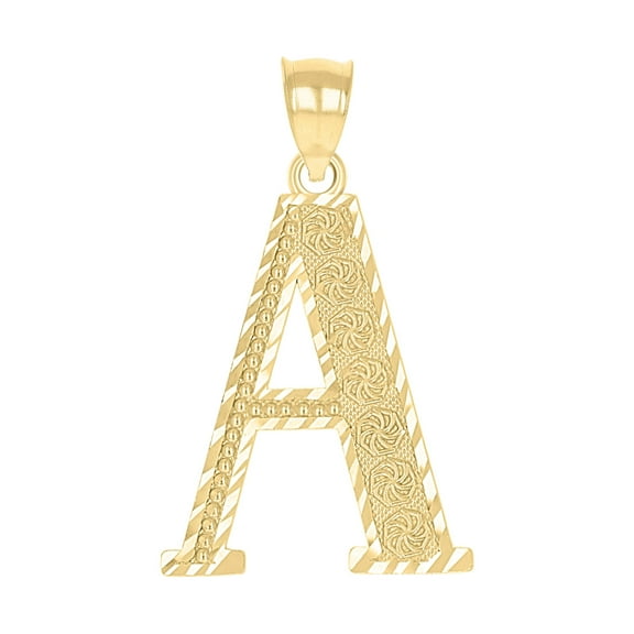 10K Yellow Gold Unisex Diamond-Cut Initial Letter A Charm Pendant
