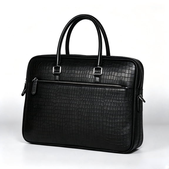 Men Genuine Leather Briefcase Crocodile Texture 14‑Inch Laptop Handbag Detachable Shoulder Strap Business Messenger Bag