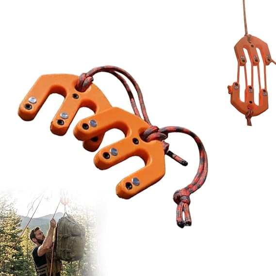 LCBarley Block and Tackle Pulley System Nylon Block and Tackle Pulley System Game & Gear Hoist Block and Tackle System Ultralight Hunting Game Hoist(Orange)
