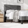 thumbnail image 4 of Twin Size Bed Frame with Upholstered Headboard, Twin Size Platform Bed Frame with Wooden Slat Support, Easy Assembly Platform Bed, No Box Spring Needed & Noise Free, Gray, 4 of 7