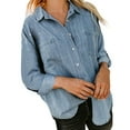 thumbnail image 4 of Womens Blouses Denim Shirt Loose Double Pocket Long Sleeved Versatile Casual Coat Shirt Holiday Wear, 4 of 5
