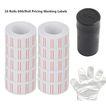 SJPACK 10 Rolls 6000 Price Gun Labels Paper for Mx-5500 Labeller White Pricemarker Stickers (6000 Labels)   1 PCS Refill Ink Roll