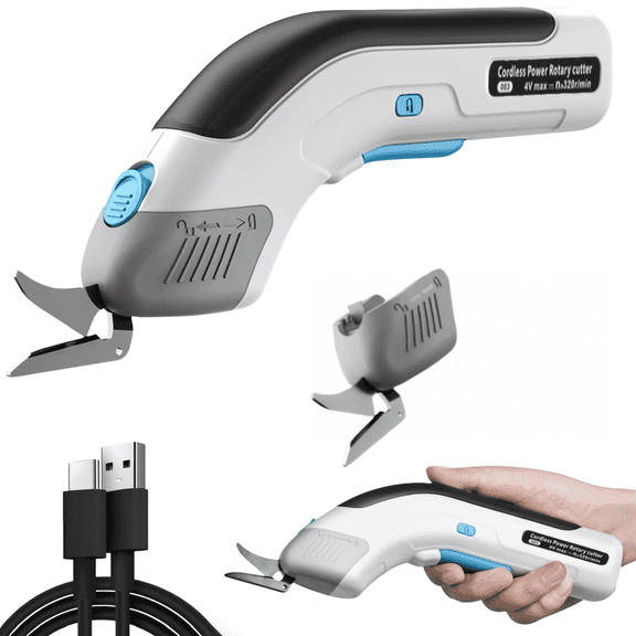 Electric Fabric Scissors,ODDPC Cordless Electric Scissors with 2 Type Blades, Rechargeable Powerful Shears Cutting Tool for Fabric Electric Box Cutter Leather Felt