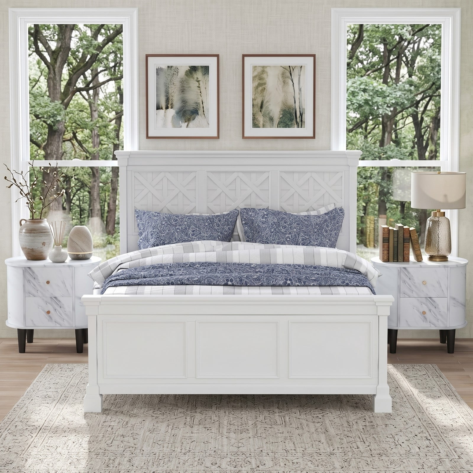 Furnibear 2 Drawer Nightstand Modern Faux Marble Bedside Table with Storage for Bedside Organization in the Bedroom and Living Room, White