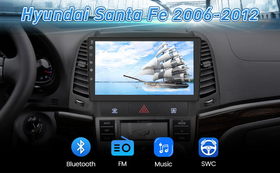 Autoradio tactile GPS Bluetooth Android & Apple Carplay Hyundai Santa Fe  I30 de 2006 à 2008 + caméra de recul