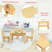 Gymax Kids 5 Piece Table Chair Set Pine Wood Children Play Room Furniture Natural