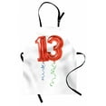 thumbnail image 1 of 13th Birthday Apron Red Ballons with Swirled Curly Ribbons Number Thirteen Celebration Event, Unisex Kitchen Bib Apron with Adjustable Neck for Cooking Baking Gardening, Red Green Blue, by Ambesonne, 1 of 3