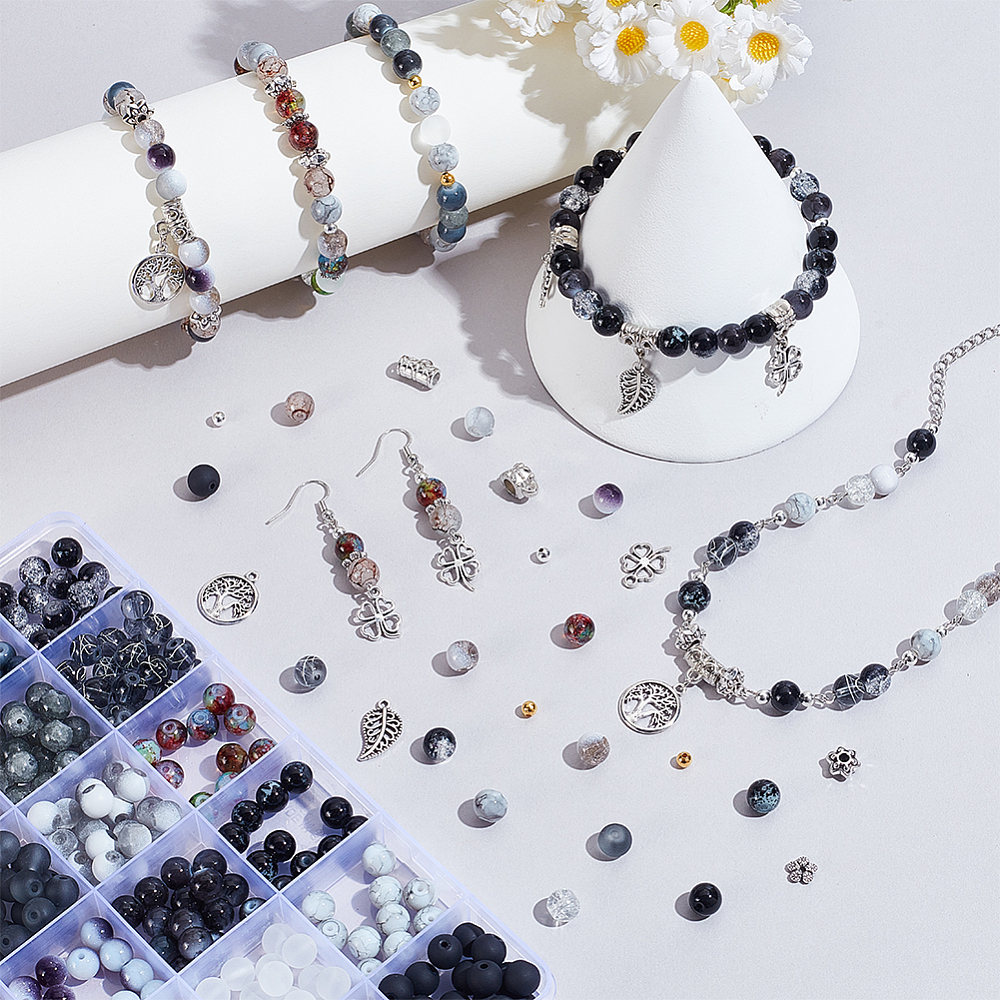 DIY Jewelry Making Findings Kits including Brass Beads & Jump Ring Alloy Clasps & Pendants Iron Eye Pin CCB Plastic Tube Bails Black Stone Beads