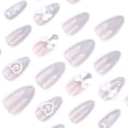 thumbnail image 3 of Pink White Ombre 3D Bow Pearl Accent Press on Nails, Medium Almond Glossy Glitter False Nails, 24 Count, 3 of 7