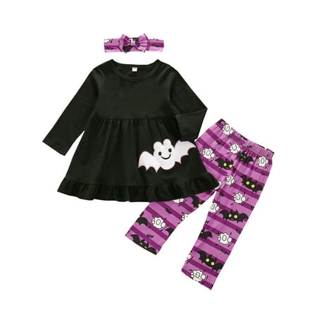 

Toddler Baby Girl Halloween Clothes Sets Long Sleeve Bat Print T-shirt Tops+Leggings Pants Fall Outfits