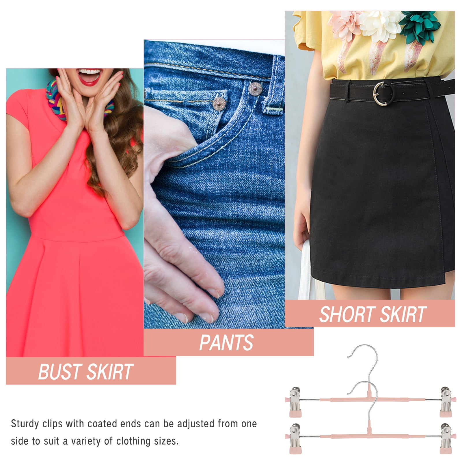 Double Clip Skirt Pants Hanger 10 Pcs Anti-skid Coat Hangers Jeans for Pvc Baby Pink