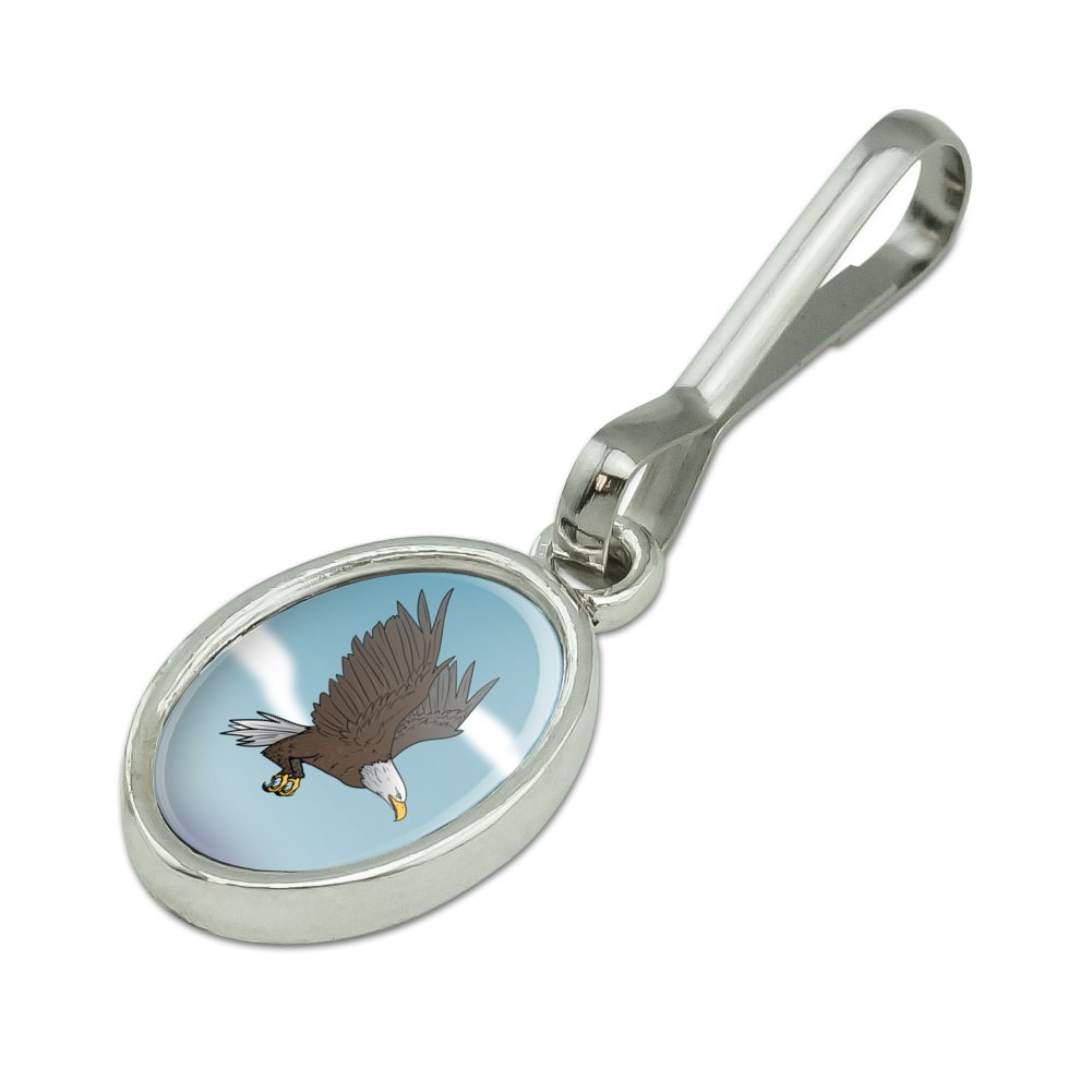 Bald Eagle Flying Antiqued Oval Charm Clothes Purse Suitcase Backpack Zipper Pull Aid - image 2 of 3