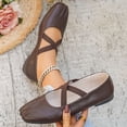 thumbnail image 6 of Women's Square Toe Ballet Flats With Crossed Straps Breathable Soft Sole On Lightweight Non Comfortable Casual Walking Shoes For Everyday Wear Brown 39, 6 of 9