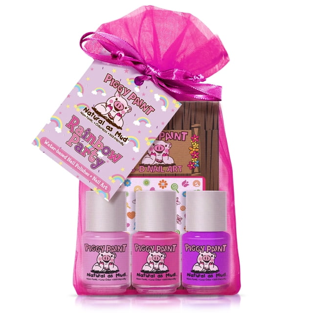 Set de esmaltes de uñas Piggy Paint Rainbow Party de 7 ml x 3 con decoración de uñas