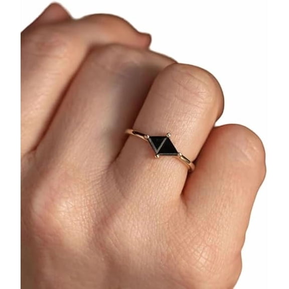 Black Onyx Gemstone Ring, Natural Black Onyx Tiny Ring, December Birthstone, Womens Ring, Gold Micron Ring, 925 Sterling Silver, Dainty Ring, Minimal Stackable Ring, Gift For Her, Christmas Gift