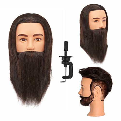 Male Mannequin Head 100% Human Hair Hairdresser Cosmetology Mannequin Manikin Training Head Hair and Free Clamp Holder (R72001LB0210AH)$$Furniture