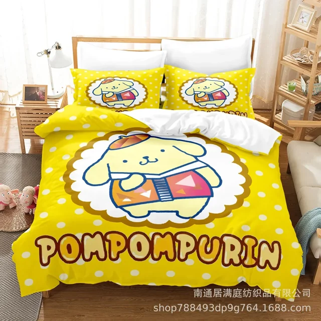 Sanrio Digital Printing HelloKitt Pudding Dog Cartoon Style Quilt Cover Bedding Three-piece Set Two-dimensional Home Furnishing WT