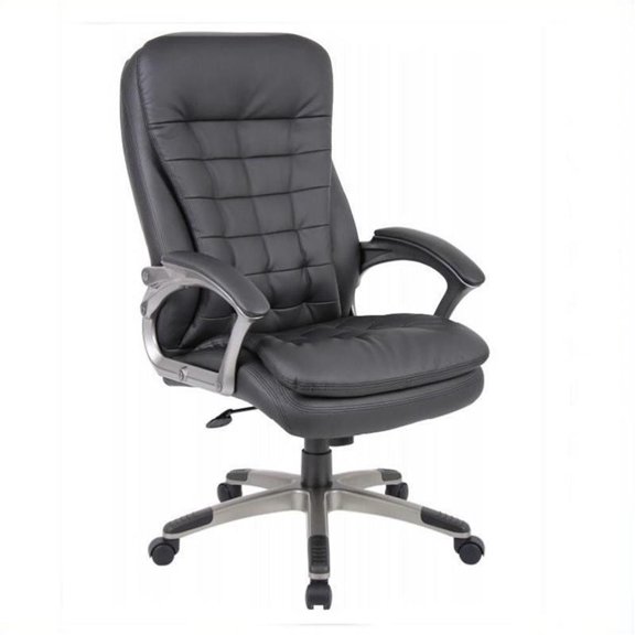 Kingfisher Lane Leather High Back Pillow Top Office Chair in Black