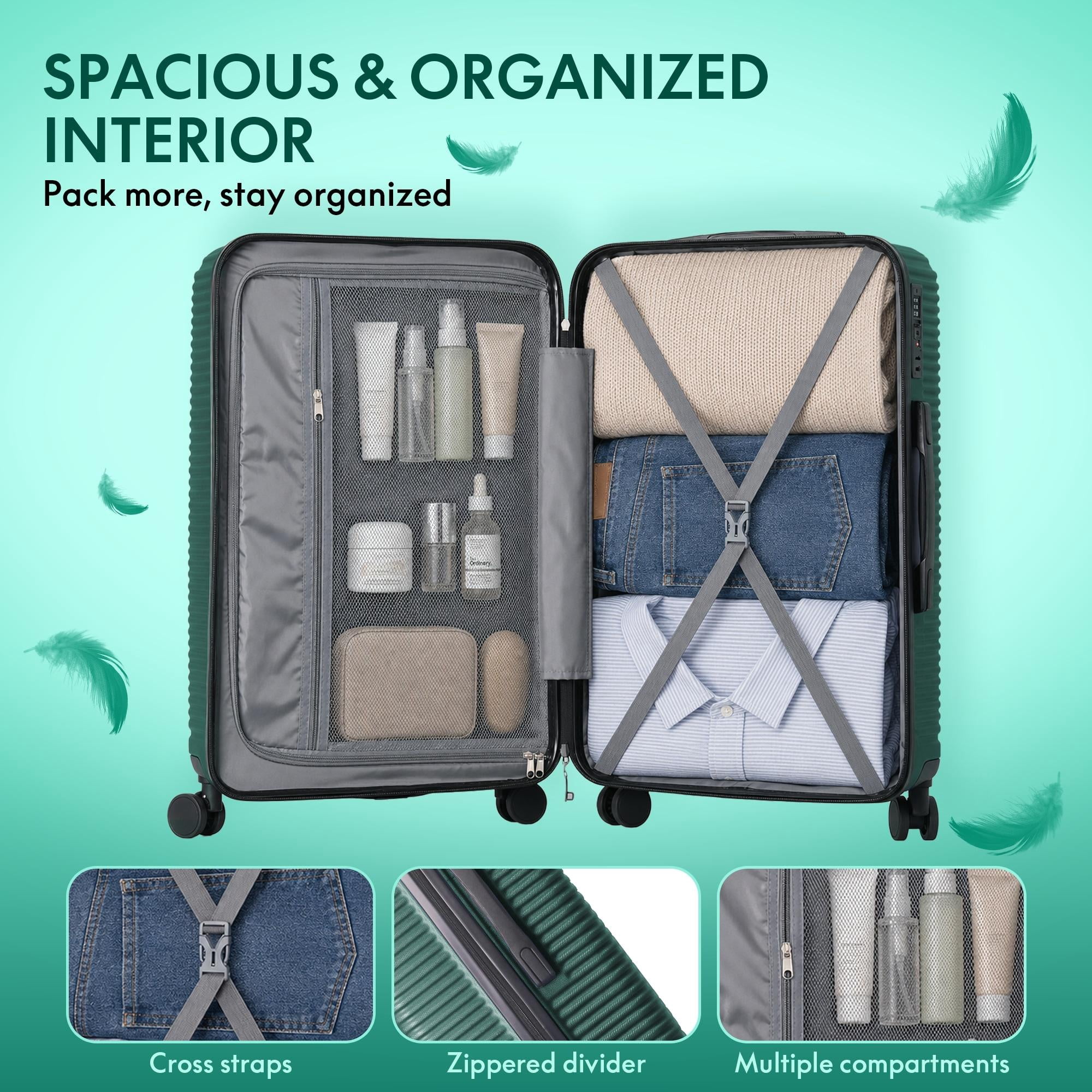 3-Piece ABS Hardshell Luggage Set, Lightweight Scratch-Resistant Suitcases with Silent Spinner Wheels & TSA Lock, Dark Green