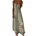 thumbnail image 2 of ClodeEU Women's Summer Printed V Neck Sleeveless Tassel Beach Spaghetti Straps Flowy Maxi Sun Dress Army Green,Womens Plus M, 2 of 5