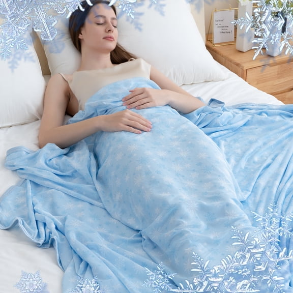 Cooling Throw Blanket with Double Sided Cold Effect, 90"x90"Lightweight Breathable Cold Comforter Blankets for Hot Sleepers Night Sweats,Blue