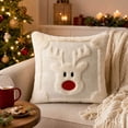 thumbnail image 3 of LIORAGLJ Christmas Reindeer Pillowcase with Insert, Beige and Red, 17.72", 3 of 7