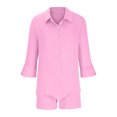thumbnail image 4 of Ltctricy Women's 2 Piece Outfits Loose Long Sleeve Lapel Button Down Shirts and Baggy Shorts Casual Trendy Sets, 4 of 6