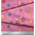 thumbnail image 3 of Soimoi Pink Poly Georgette Fabric Insect & Floral Clip Art Print Fabric by The Yard 52 Inch Wide, 3 of 3